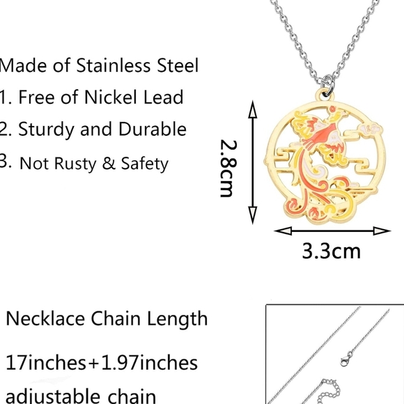 Gold and Red Phoenix Necklace Jewelry - Picture 3 of 6